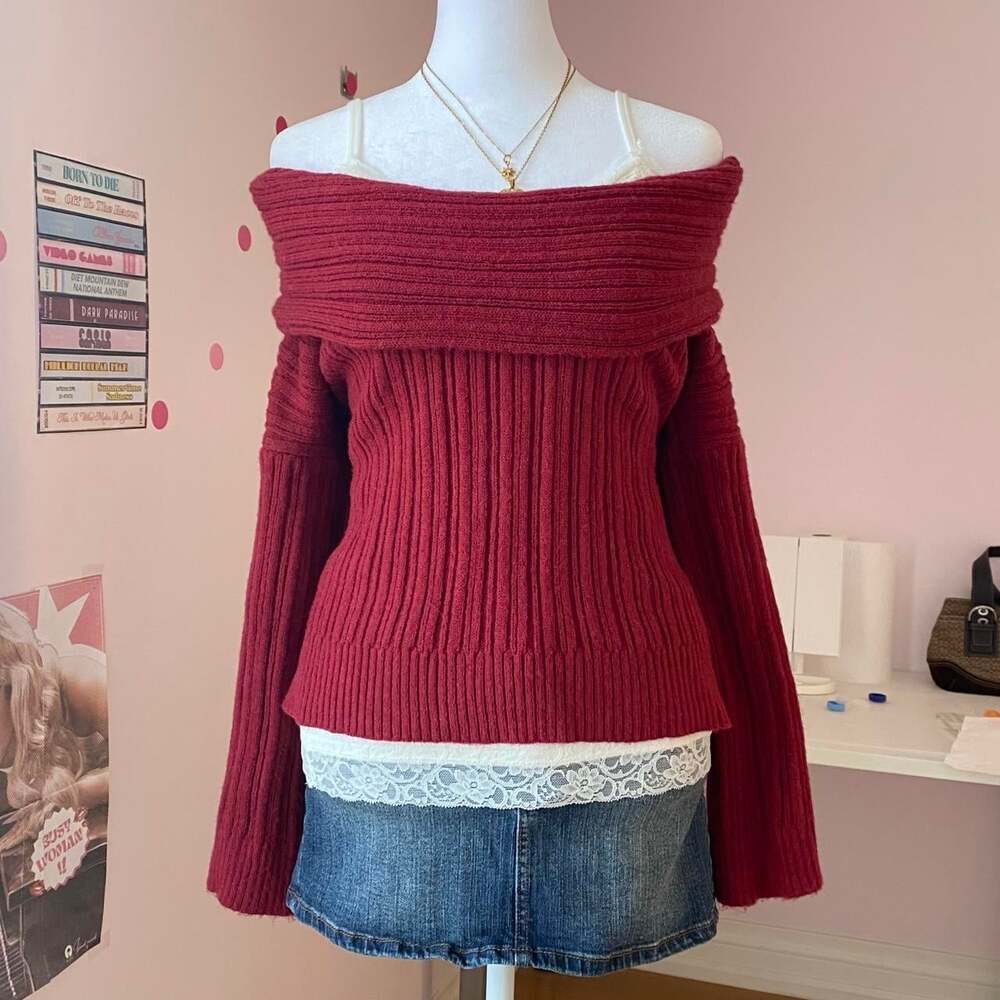 Women's Red and Burgundy Jumper